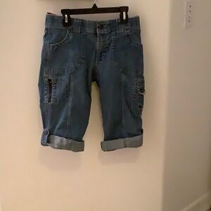 Blue Denim Bermuda Shorts Slightly Stretch Waist